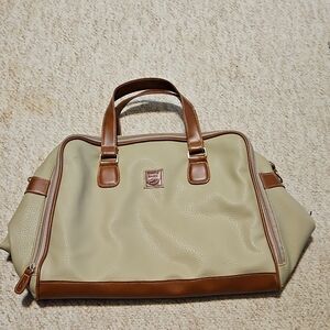 Beige and Brown Pebbled Satchel with Dual Handles